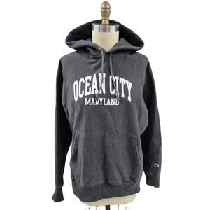 Champion Reverse Weave Char Gray Cotton/Poly Ocean City Maryland Hoodie Sz XL